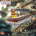 Custom Name Funny Yellow Duckies In Pontoon Boat Personalized Ornament, Christmas Ornament, Hanging Decor, Flat 2D Ornament