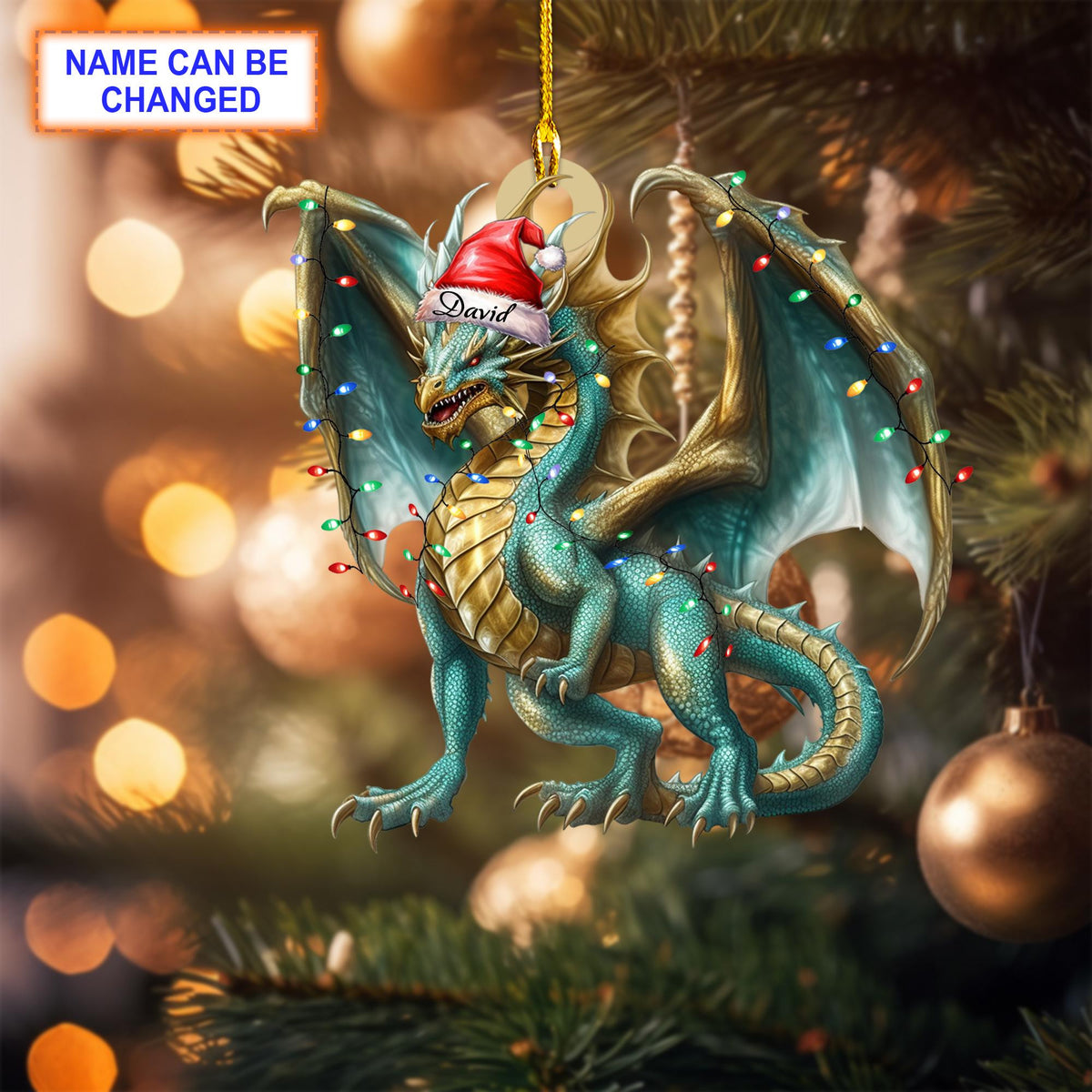 Custom Name Dragon Holiday Christmas Ornament, Christmas Tree Hanging Decor, Flat 2D Ornament Acrylic, Gift For Dragon Lover