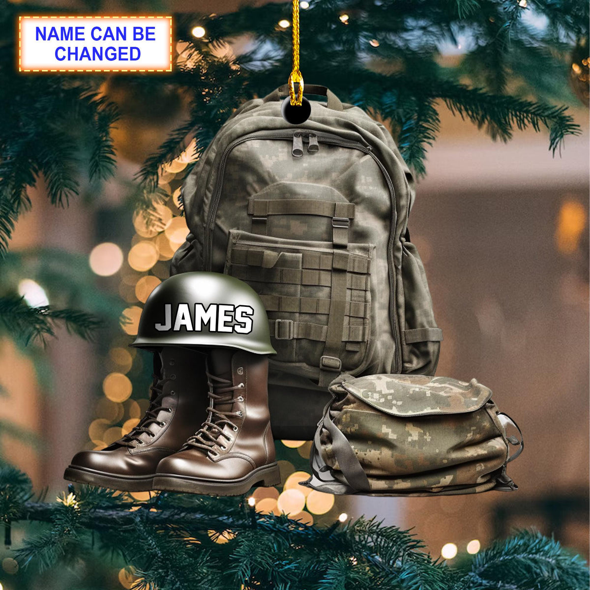 Custom Name Military Uniform Boots & Helmet V3 Christmas Ornament, Christmas Tree Hanging Decor,Flat 2D Ornament Acrylic,Veteran Gift