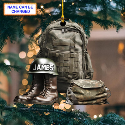 Custom Name Military Uniform Boots & Helmet V3 Christmas Ornament, Christmas Tree Hanging Decor,Flat 2D Ornament Acrylic,Veteran Gift