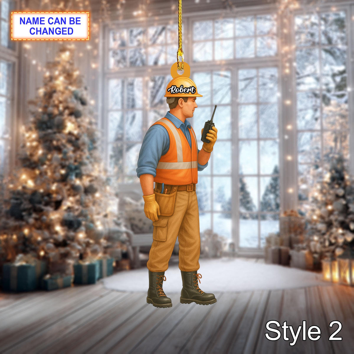 Custom Name Construction Worker Christmas Ornament, Holiday Tree Hanging Decor, 2D Flat Acrylic Ornament, Unique Worker Gift, Festive Decor