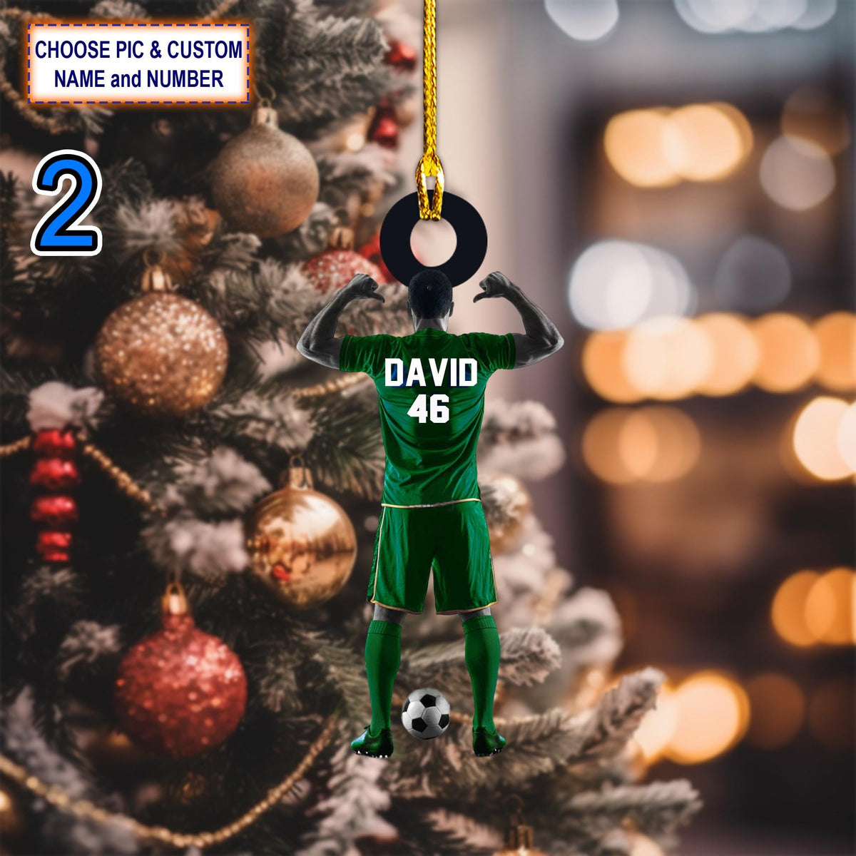 Custom Name And Number Play Soccer Christmas Ornament, Christmas Tree Hanging Decor, Flat 2D Ornament Acrylic, Soccer Team Gift