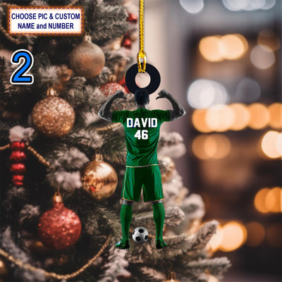 Custom Name And Number Play Soccer Christmas Ornament, Christmas Tree Hanging Decor, Flat 2D Ornament Acrylic, Soccer Team Gift