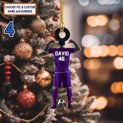 Custom Name And Number Play Soccer Christmas Ornament, Christmas Tree Hanging Decor, Flat 2D Ornament Acrylic, Soccer Team Gift