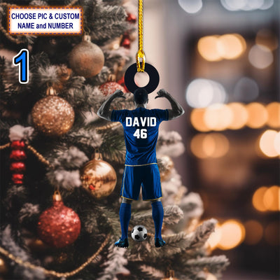 Custom Name And Number Play Soccer Christmas Ornament, Christmas Tree Hanging Decor, Flat 2D Ornament Acrylic, Soccer Team Gift