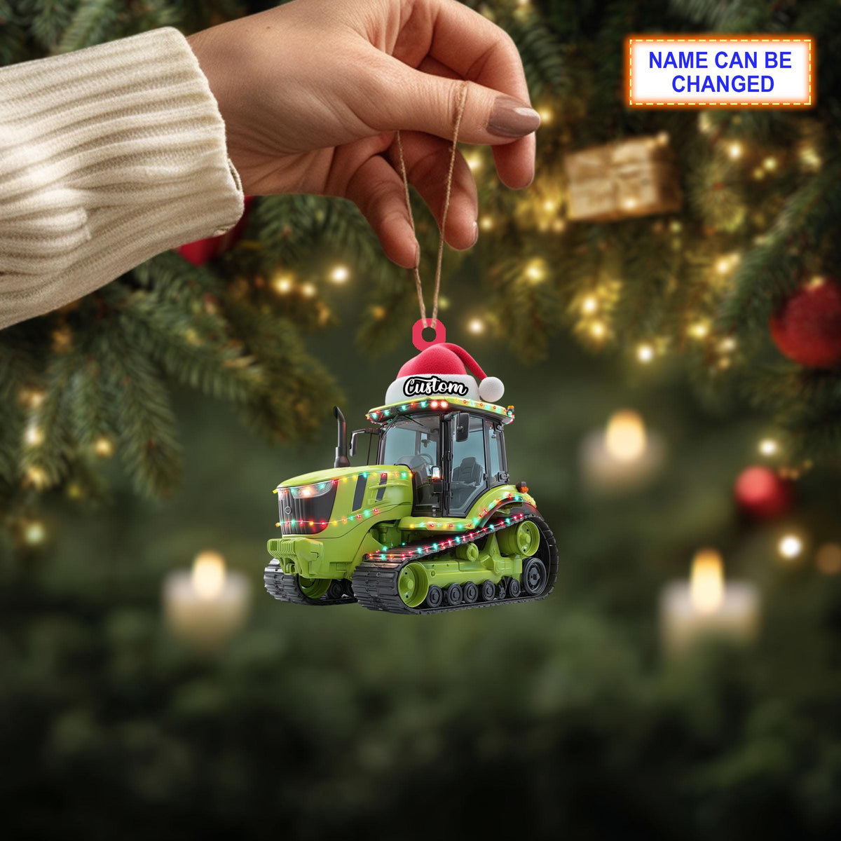 Farmer Tracked Tractor acrylic 2D flat Christmas ornament, festive tree hanging acrylic decor, rustic style, unique tracked tractor gift