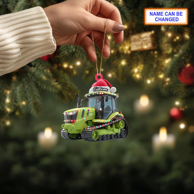 Farmer Tracked Tractor acrylic 2D flat Christmas ornament, festive tree hanging acrylic decor, rustic style, unique tracked tractor gift