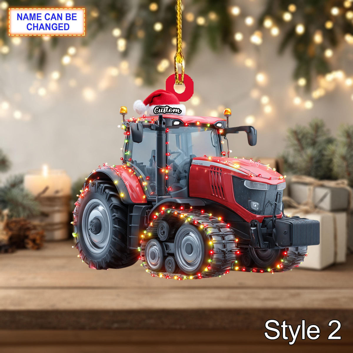 Farmer Tracked Tractor acrylic 2D flat Christmas ornament, festive tree hanging acrylic decor, rustic style, unique tracked tractor gift