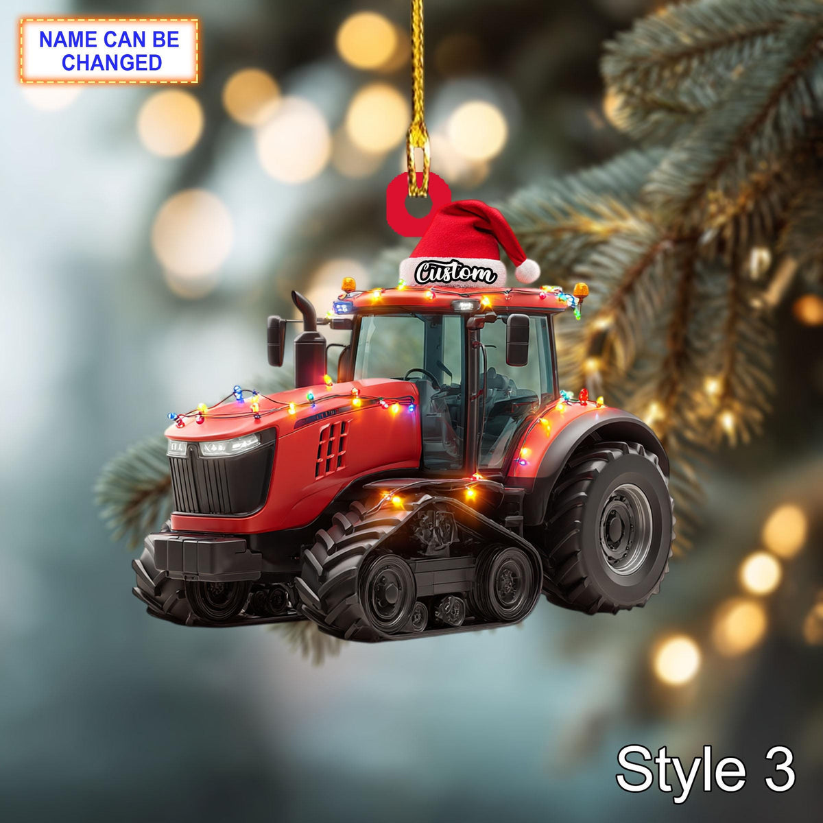 Farmer Tracked Tractor acrylic 2D flat Christmas ornament, festive tree hanging acrylic decor, rustic style, unique tracked tractor gift