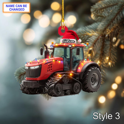 Farmer Tracked Tractor acrylic 2D flat Christmas ornament, festive tree hanging acrylic decor, rustic style, unique tracked tractor gift
