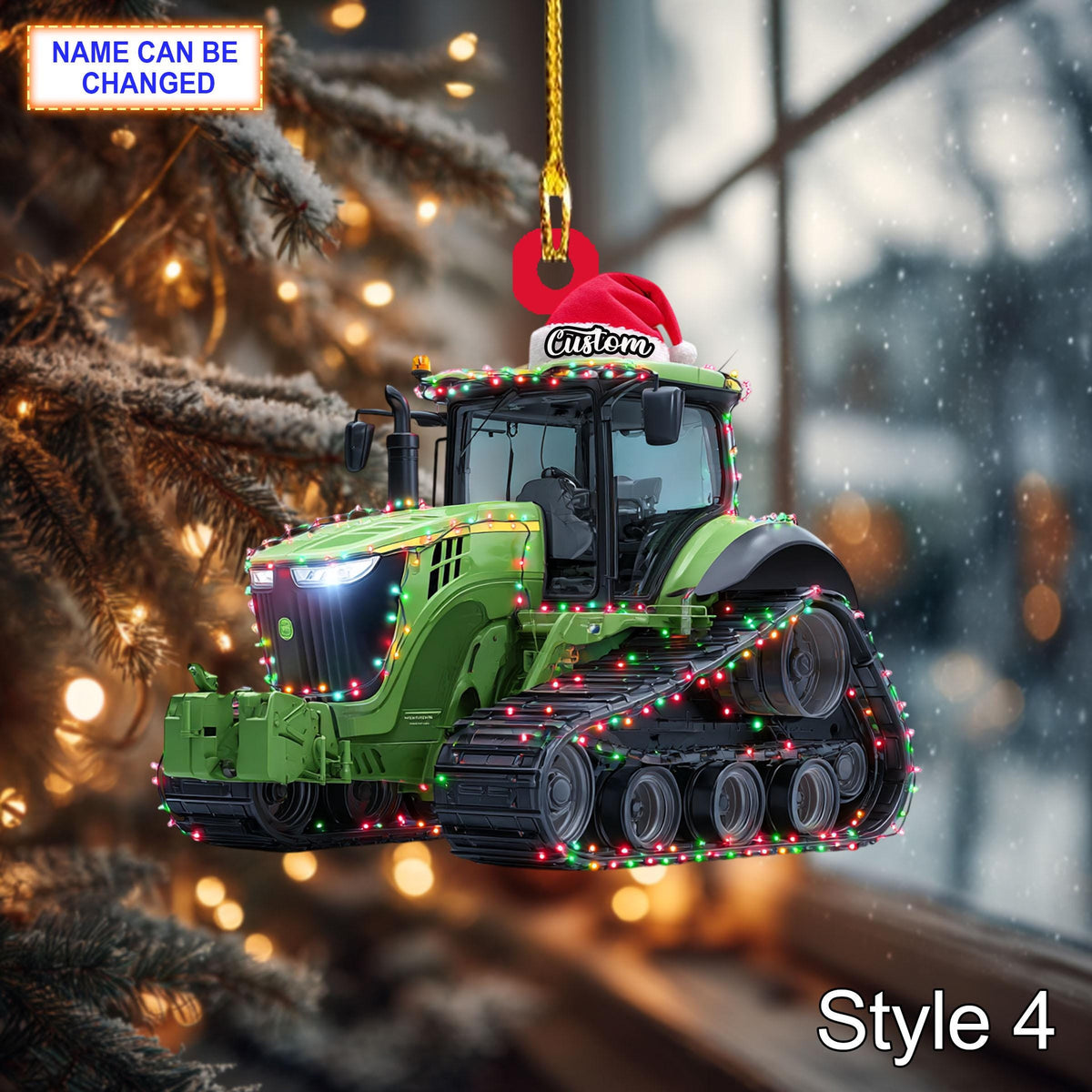 Farmer Tracked Tractor acrylic 2D flat Christmas ornament, festive tree hanging acrylic decor, rustic style, unique tracked tractor gift