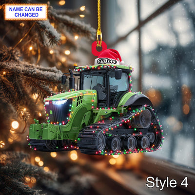 Farmer Tracked Tractor acrylic 2D flat Christmas ornament, festive tree hanging acrylic decor, rustic style, unique tracked tractor gift