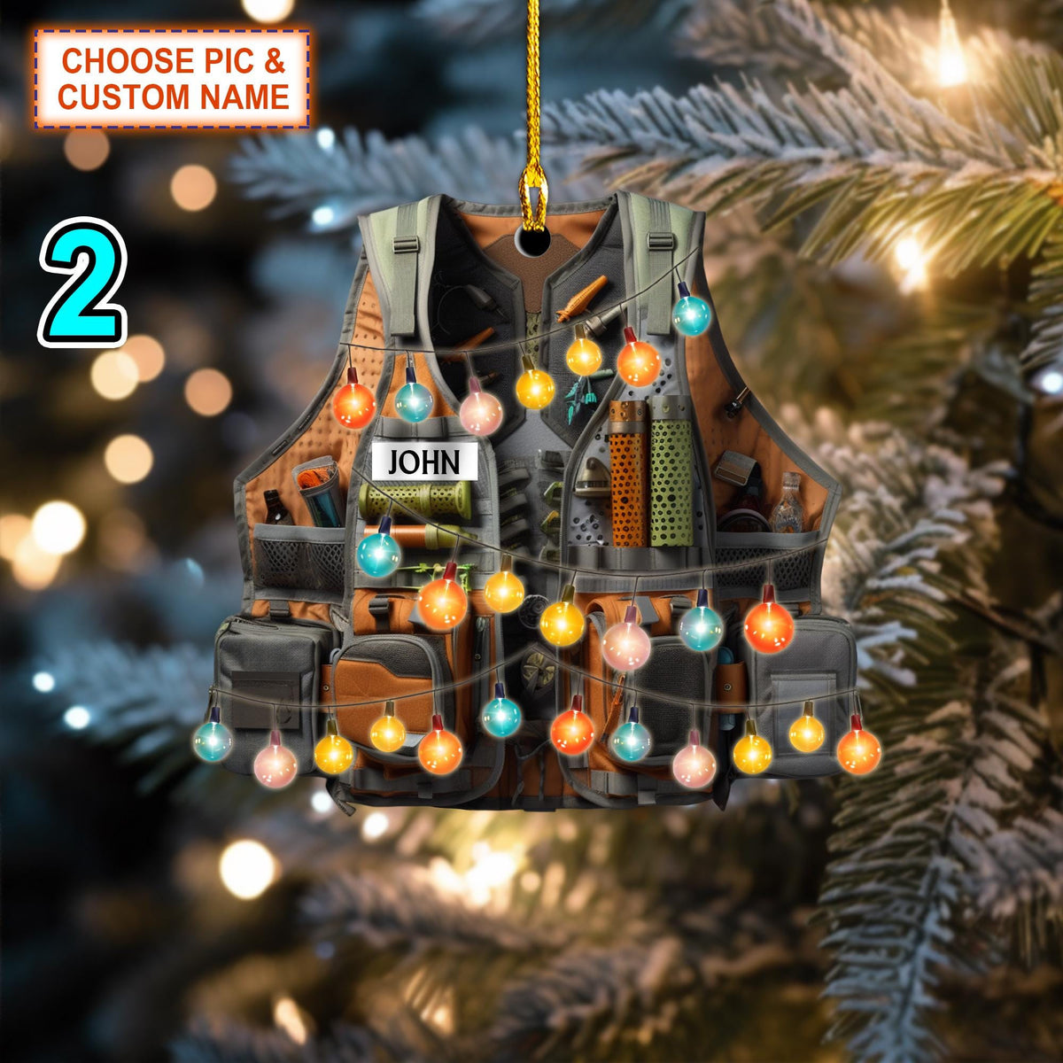 Custom Name Fishing Vest Christmas Ornament, Christmas Tree Hanging Decor, Flat 2D Ornament Acrylic, Gift For Fishing Lovers