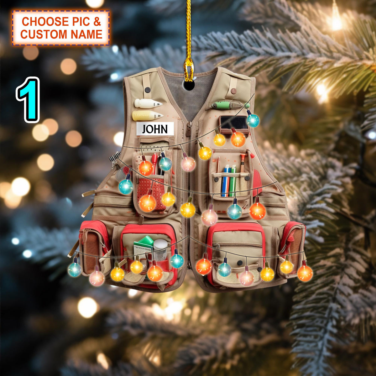 Custom Name Fishing Vest Christmas Ornament, Christmas Tree Hanging Decor, Flat 2D Ornament Acrylic, Gift For Fishing Lovers