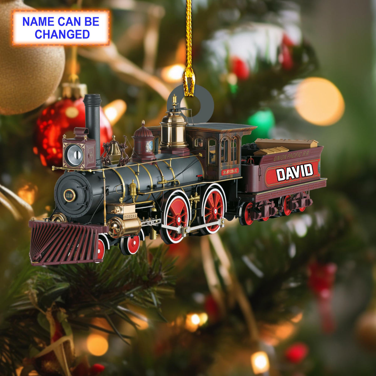 Custom Name Railroader Train Personalized Christmas Ornament, Christmas Tree Hanging Decor, Flat 2D Ornament Acrylic