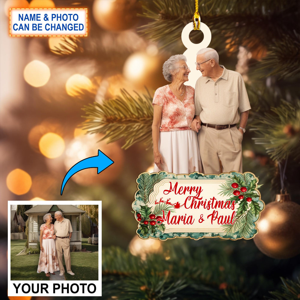 Custom Photo Your Grandparents Photo Personalized Picture Ornament, Christmas Tree Hanging Decor, Christmas Ornament, Flat 2D Ornament