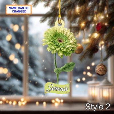 Custom Name Dry Pressing Gerbera Daisy Personalized Ornament, Christmas Tree Hanging Decor, 2D Flat Acrylic Christmas Ornament Holiday Gift