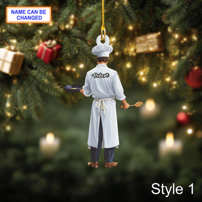 Custom Name Chef Christmas Ornament, Holiday Tree Hanging Decor, 2D Flat Acrylic Wooden Ornament, Unique Chef Gift, Festive Kitchen Decor