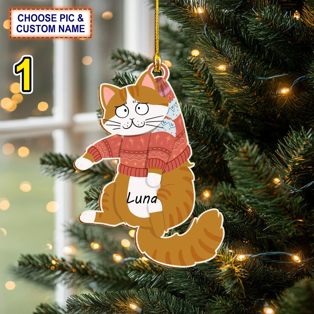 Custom Name Hanging Cats Christmas Personalized Ornament, Christmas Tree Hanging Decor, Flat 2D Ornament Acrylic