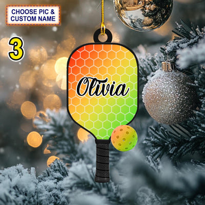 Custom Name Pickleball Racket and Ball Personalized Christmas Ornament, Christmas Tree Hanging Decor,Flat 2D Ornament Acrylic/ Wooden