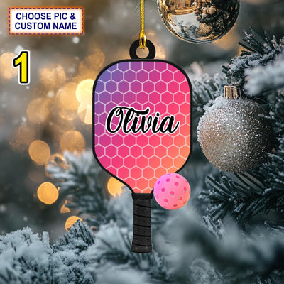 Custom Name Pickleball Racket and Ball Personalized Christmas Ornament, Christmas Tree Hanging Decor,Flat 2D Ornament Acrylic/ Wooden
