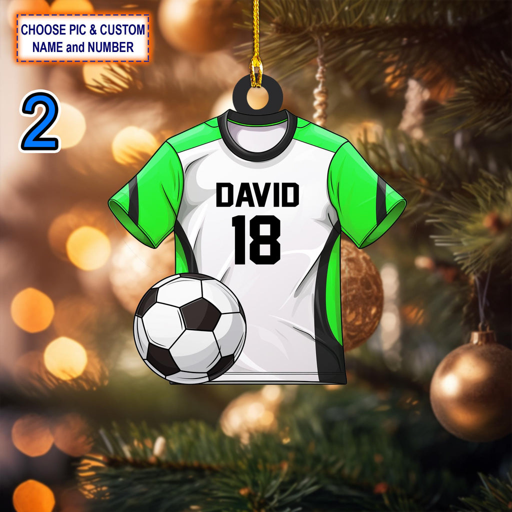 Custom Name And Number Soccer Uniform Christmas Ornament, Christmas Tree Hanging Decor, Flat 2D Ornament Acrylic/ Wooden