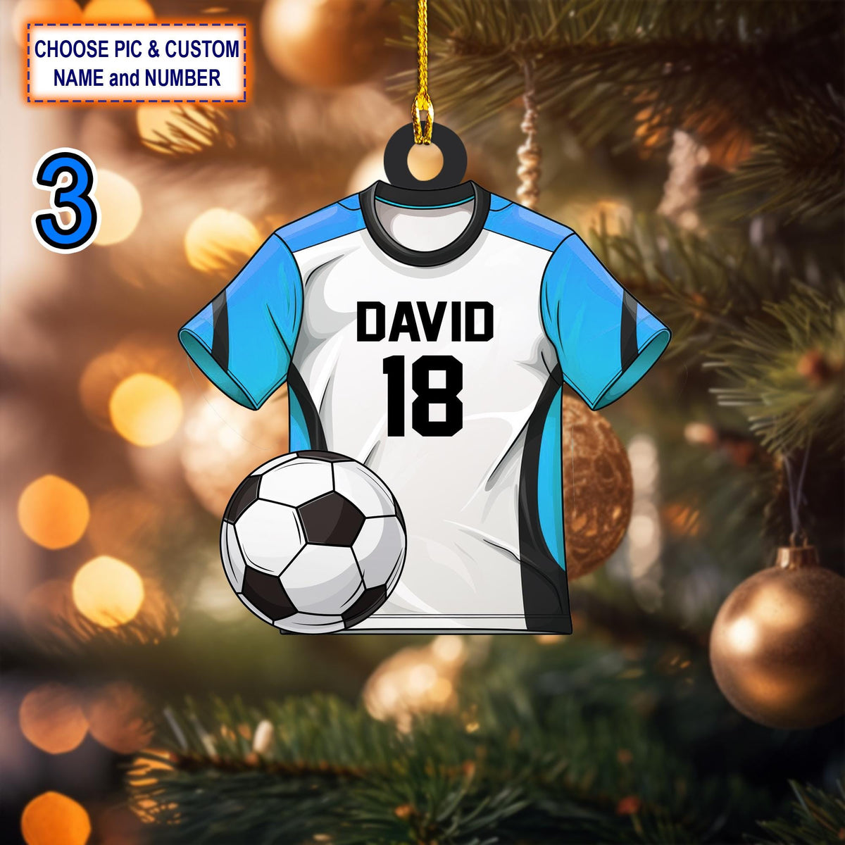 Custom Name And Number Soccer Uniform Christmas Ornament, Christmas Tree Hanging Decor, Flat 2D Ornament Acrylic/ Wooden