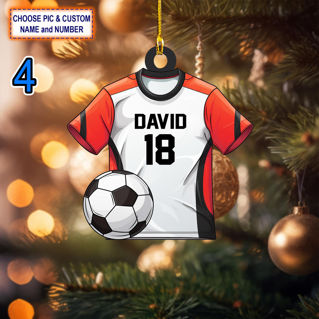 Custom Name And Number Soccer Uniform Christmas Ornament, Christmas Tree Hanging Decor, Flat 2D Ornament Acrylic/ Wooden