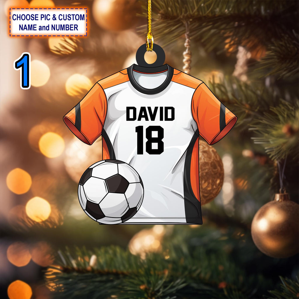 Custom Name And Number Soccer Uniform Christmas Ornament, Christmas Tree Hanging Decor, Flat 2D Ornament Acrylic/ Wooden