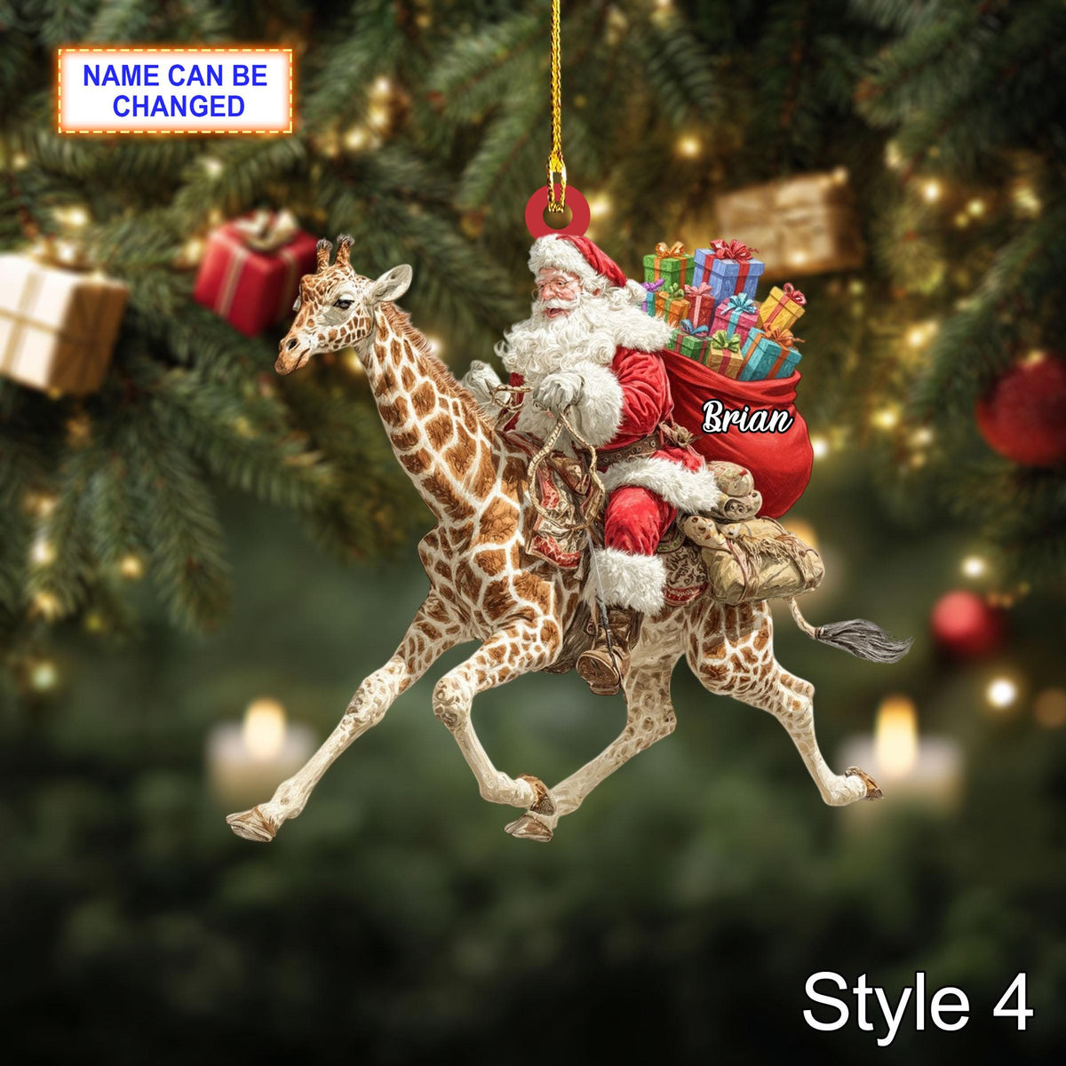 Custom Name Santar Riding Giraffe Personalized Ornament, Christmas Tree Hanging Decor, 2D Flat Acrylic Christmas Ornament Holiday Gifts