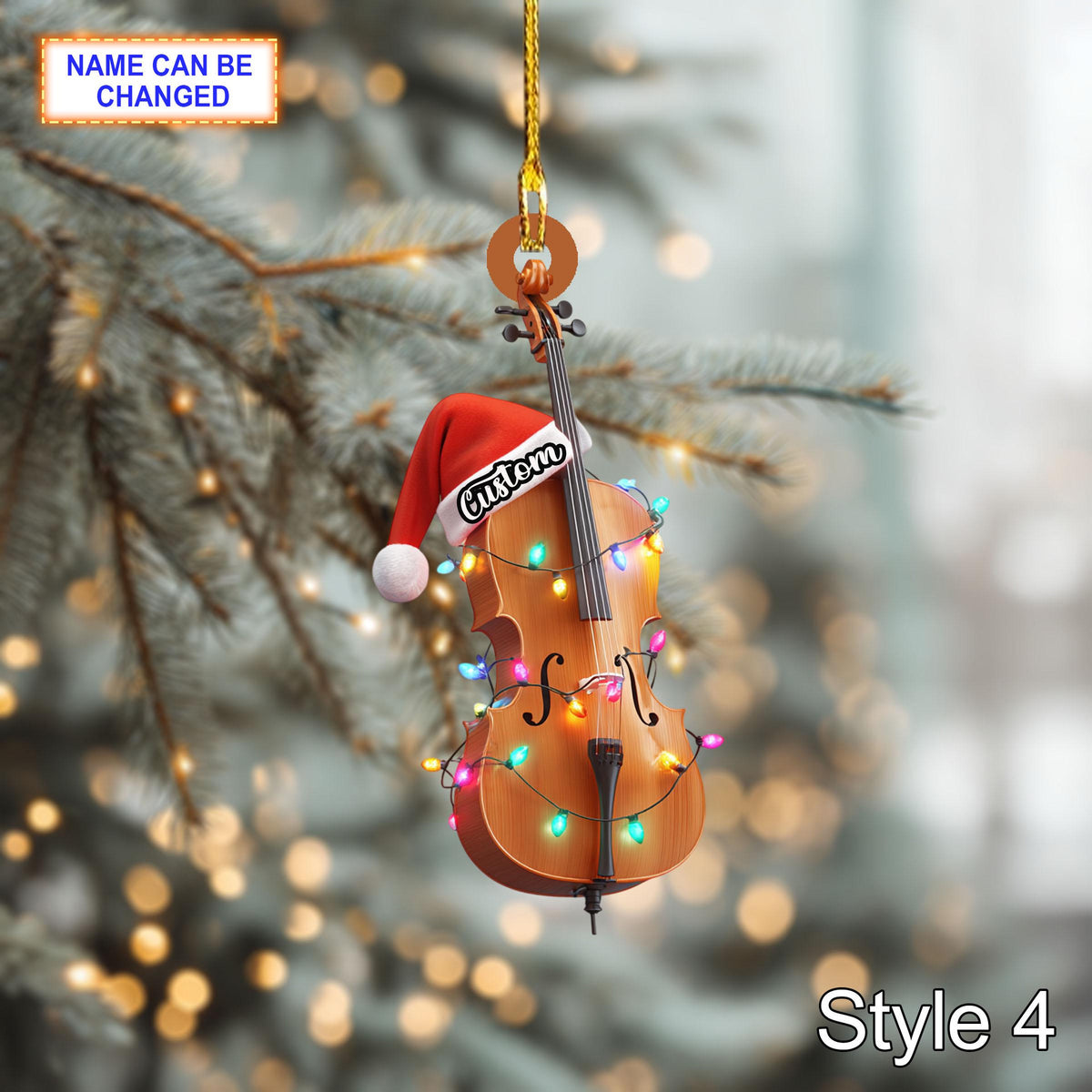 Musical Mandolin acrylic 2D flat Christmas ornament, festive tree hanging acrylic holiday decoration, unique mandolin musical holiday gift