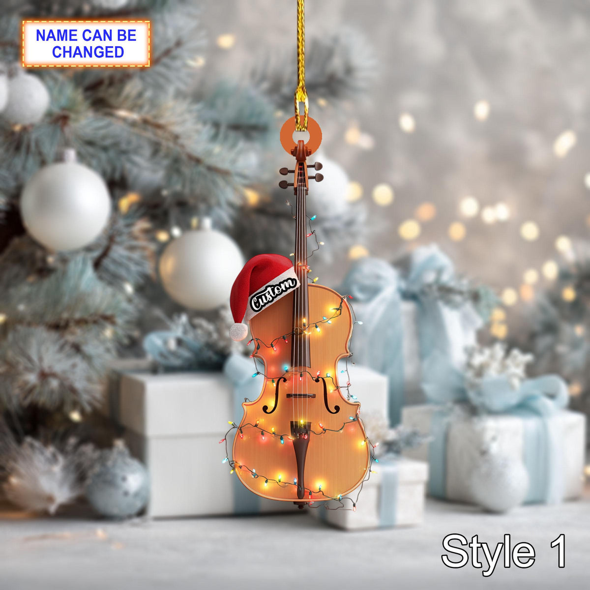 Musical Mandolin acrylic 2D flat Christmas ornament, festive tree hanging acrylic holiday decoration, unique mandolin musical holiday gift