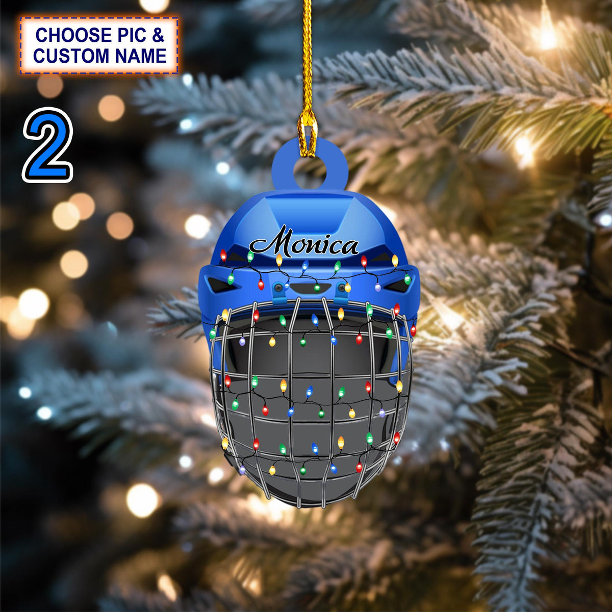 Custom Name Ice Hockey HelmetChristmas Ornament, Christmas Tree Hanging Decor, Christmas Ornament, Flat 2D Ornament Acrylic/ Wooden