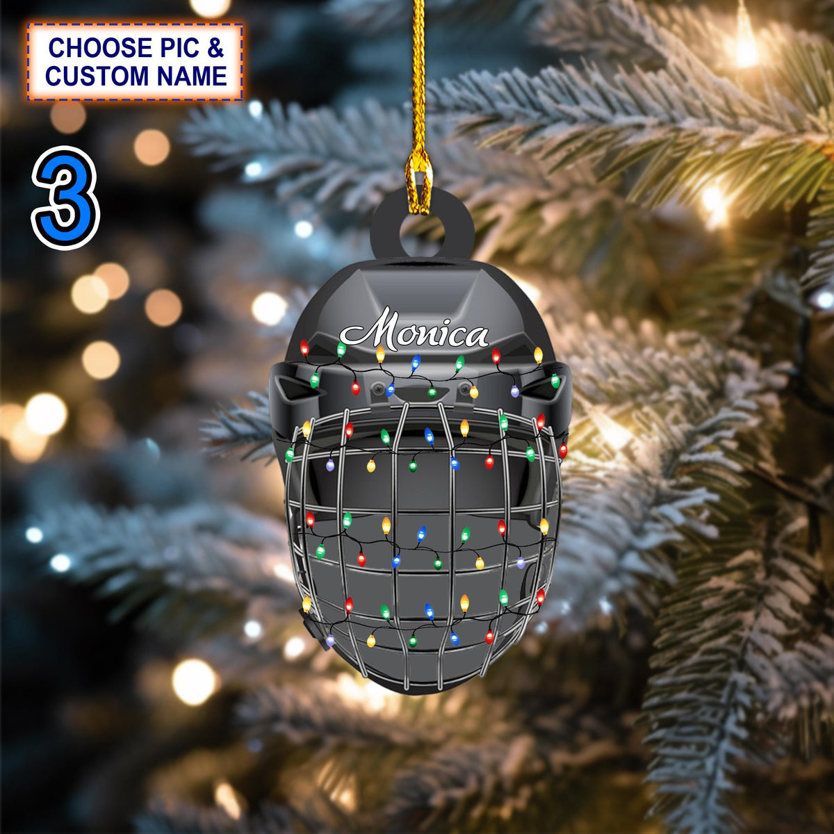 Custom Name Ice Hockey HelmetChristmas Ornament, Christmas Tree Hanging Decor, Christmas Ornament, Flat 2D Ornament Acrylic/ Wooden