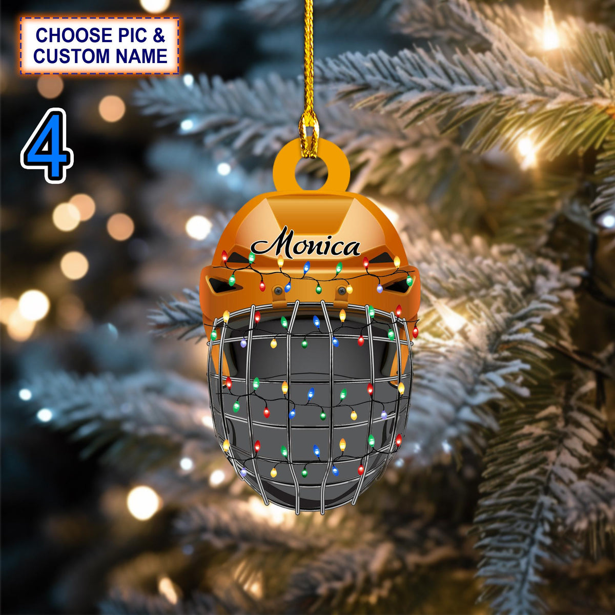 Custom Name Ice Hockey HelmetChristmas Ornament, Christmas Tree Hanging Decor, Christmas Ornament, Flat 2D Ornament Acrylic/ Wooden