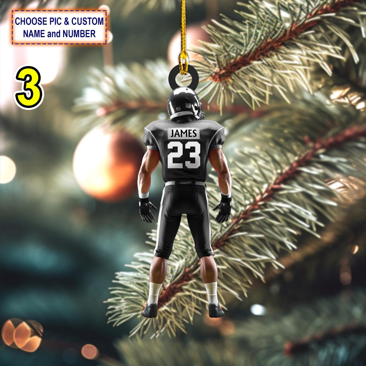 Custom Name And Number American Football Christmas Ornament, Christmas Tree Hanging Decor, Flat 2D Ornament Acrylic/ Wooden, Football Lovers