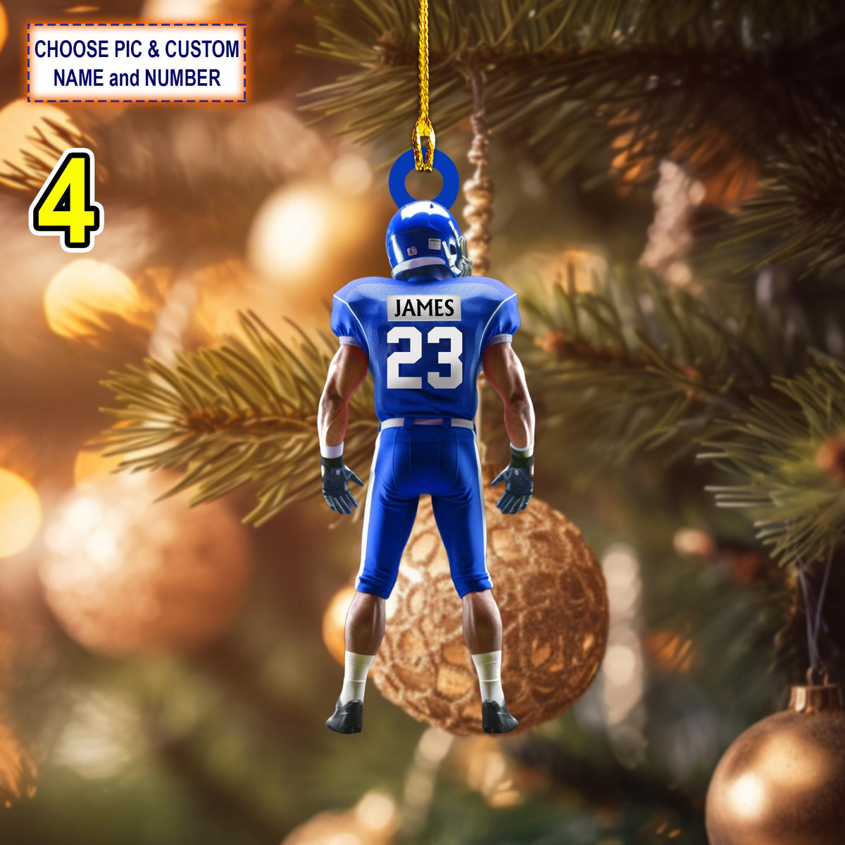 Custom Name And Number American Football Christmas Ornament, Christmas Tree Hanging Decor, Flat 2D Ornament Acrylic/ Wooden, Football Lovers