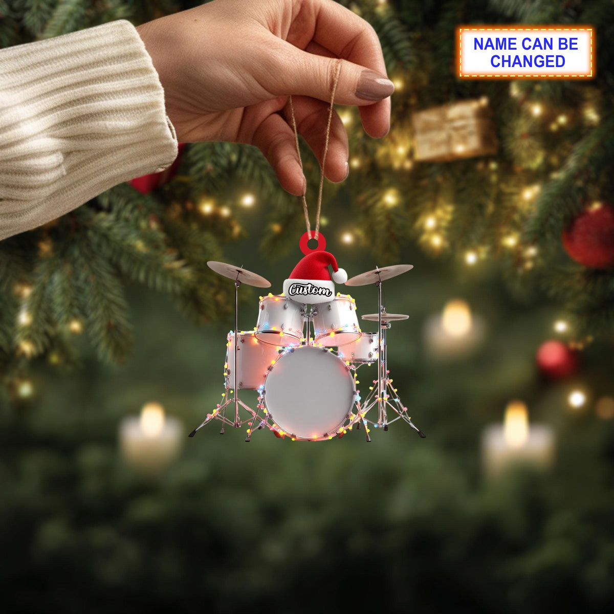 Musical Drum Set acrylic 2D flat Christmas ornament, festive tree hanging acrylic holiday decoration, unique drum set musical holiday gift