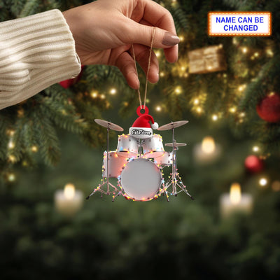 Musical Drum Set acrylic 2D flat Christmas ornament, festive tree hanging acrylic holiday decoration, unique drum set musical holiday gift