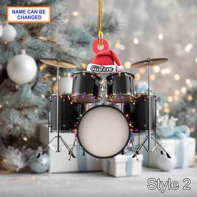 Musical Drum Set acrylic 2D flat Christmas ornament, festive tree hanging acrylic holiday decoration, unique drum set musical holiday gift