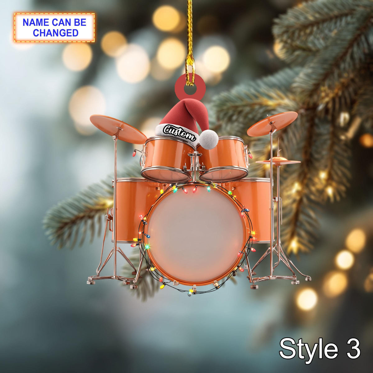 Musical Drum Set acrylic 2D flat Christmas ornament, festive tree hanging acrylic holiday decoration, unique drum set musical holiday gift