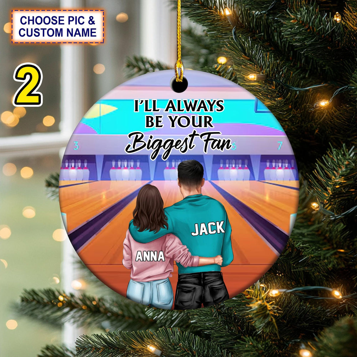 Custom Name,Number Bowling I'll Always Be Your Biggest Fan Christmas Ornament,Christmas Tree Hanging Decor, Flat 2D Ornament Acrylic/ Wooden