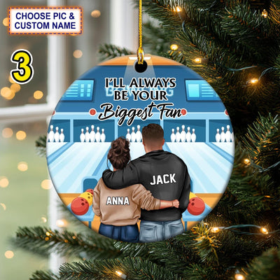 Custom Name,Number Bowling I'll Always Be Your Biggest Fan Christmas Ornament,Christmas Tree Hanging Decor, Flat 2D Ornament Acrylic/ Wooden