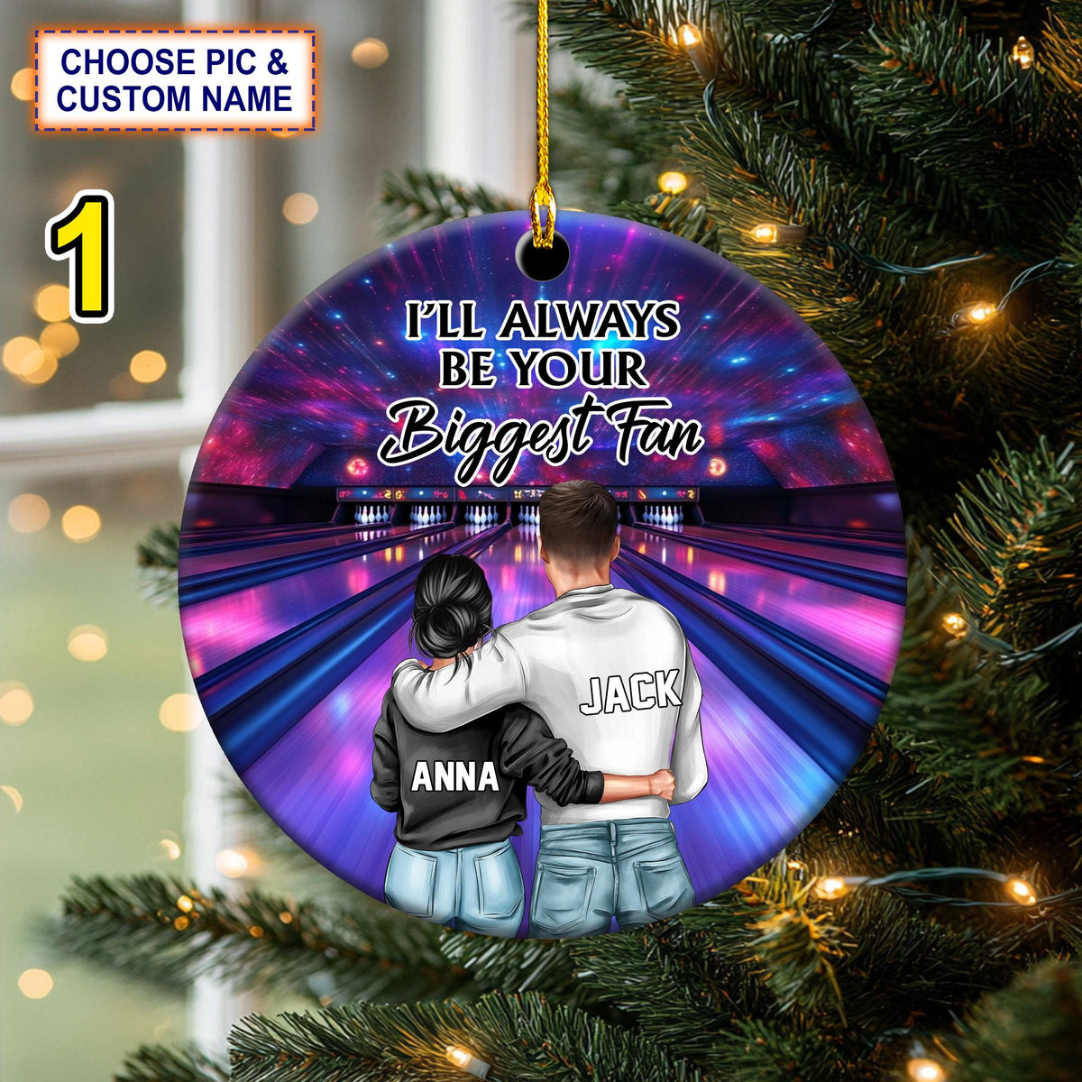 Custom Name,Number Bowling I'll Always Be Your Biggest Fan Christmas Ornament,Christmas Tree Hanging Decor, Flat 2D Ornament Acrylic/ Wooden