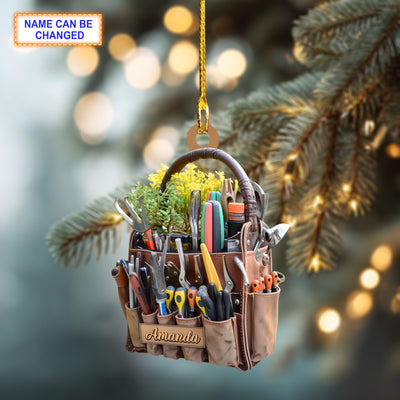Custom Name Garden Carry Bag Christmas Ornament, Christmas Tree Hanging Decor, Flat 2D Ornament Acrylic/ Wooden, Gardening Lover