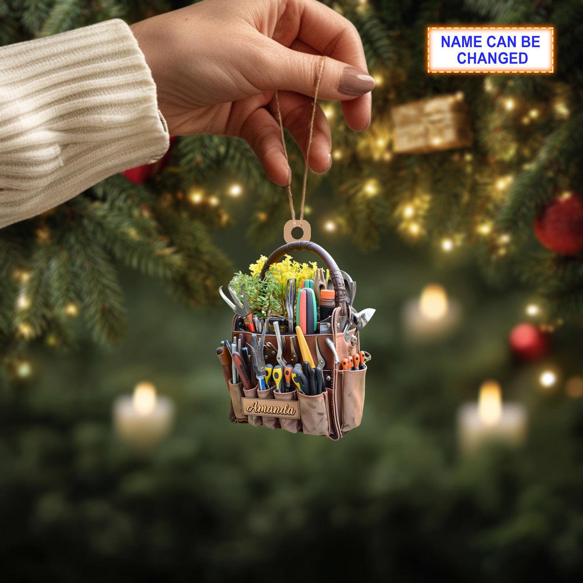 Custom Name Garden Carry Bag Christmas Ornament, Christmas Tree Hanging Decor, Flat 2D Ornament Acrylic/ Wooden, Gardening Lover