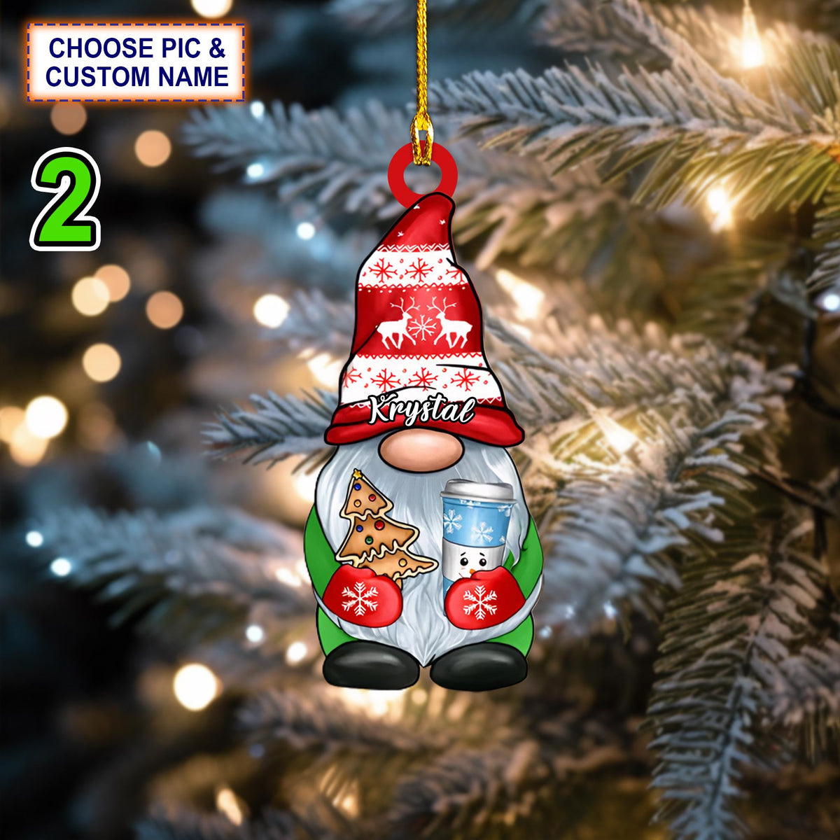 Custom Name Xmas Gnome Christmas Ornament, Christmas Tree Hanging Decor, Flat 2D Ornament Acrylic/ Wooden, Cute Gnome Gift