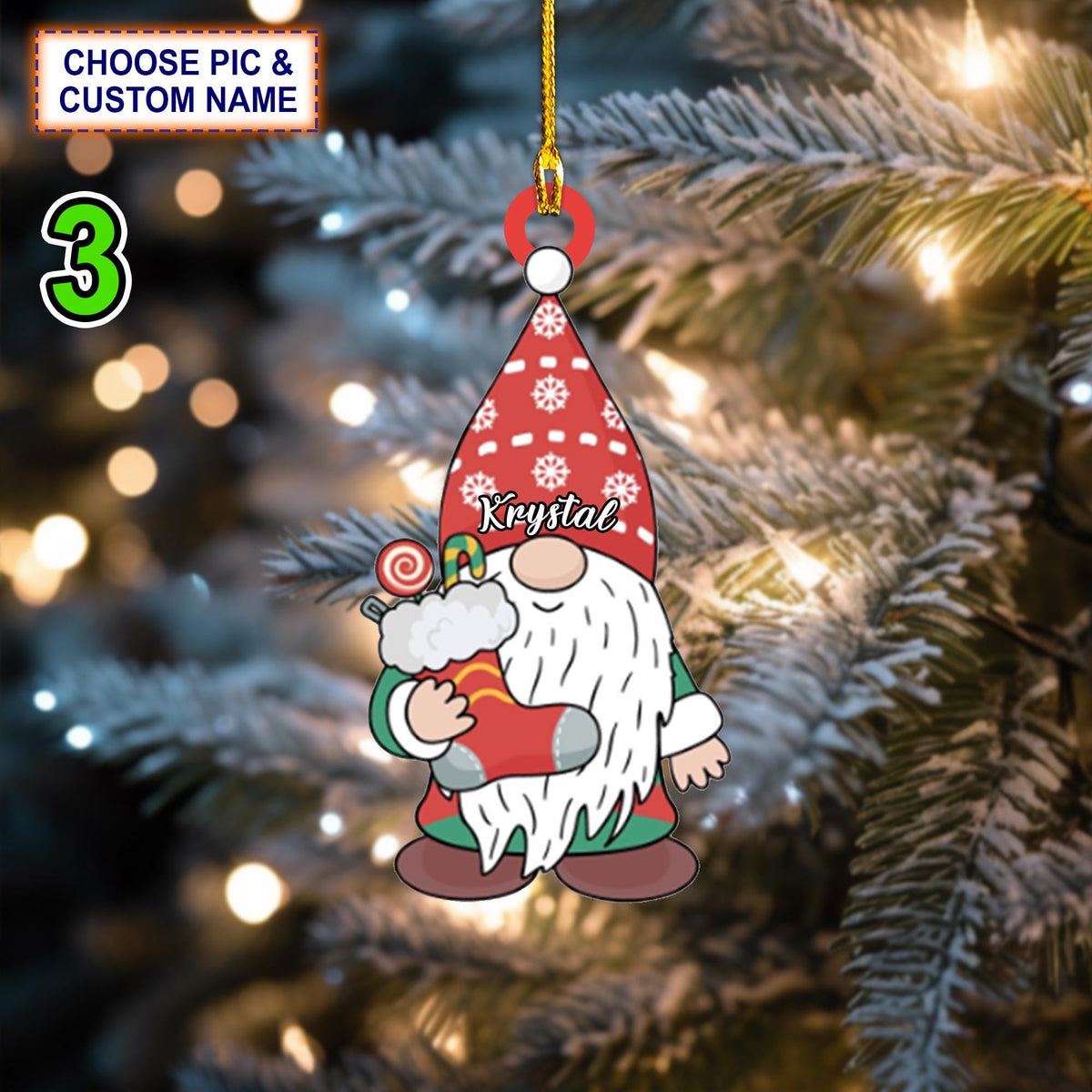 Custom Name Xmas Gnome Christmas Ornament, Christmas Tree Hanging Decor, Flat 2D Ornament Acrylic/ Wooden, Cute Gnome Gift