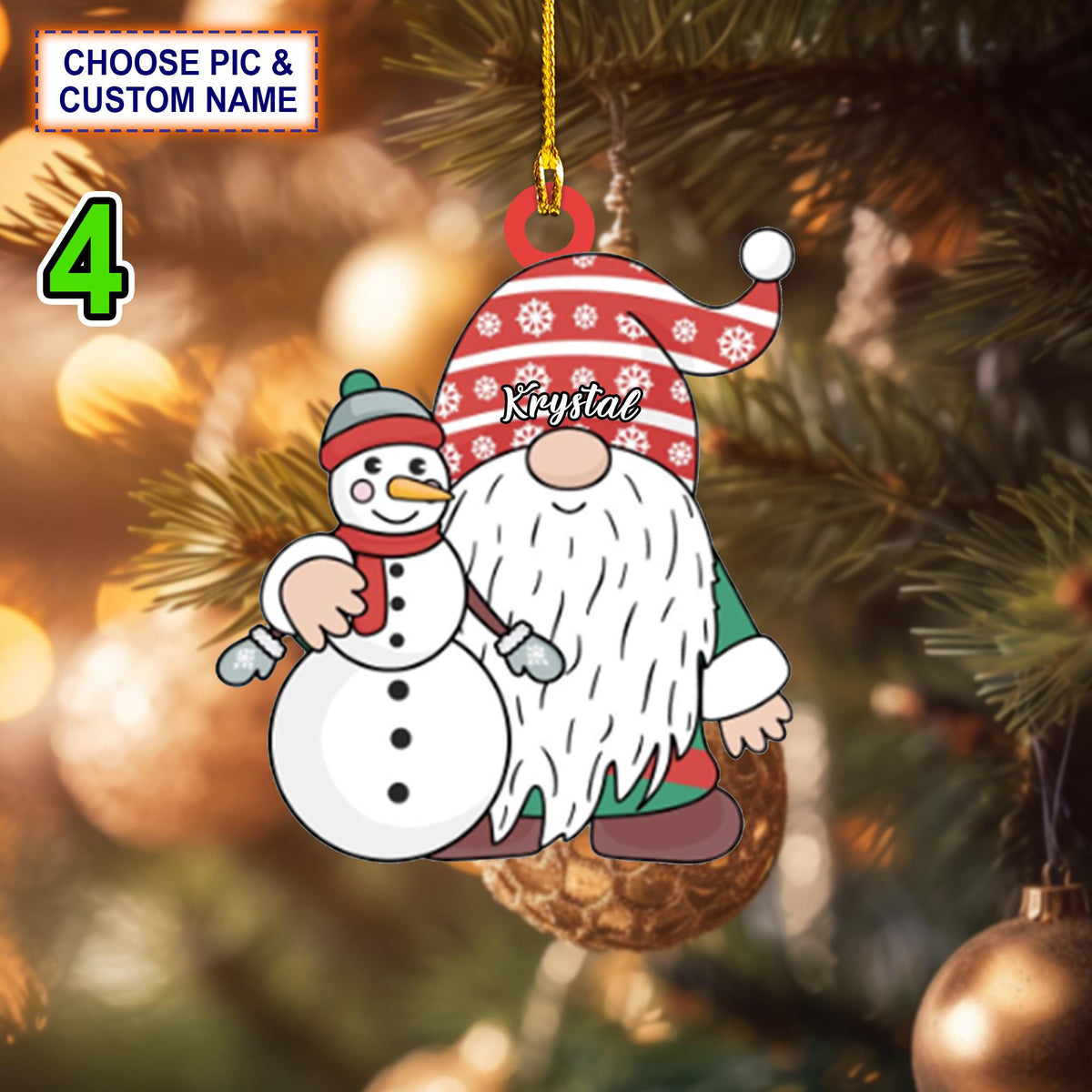 Custom Name Xmas Gnome Christmas Ornament, Christmas Tree Hanging Decor, Flat 2D Ornament Acrylic/ Wooden, Cute Gnome Gift