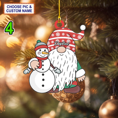 Custom Name Xmas Gnome Christmas Ornament, Christmas Tree Hanging Decor, Flat 2D Ornament Acrylic/ Wooden, Cute Gnome Gift